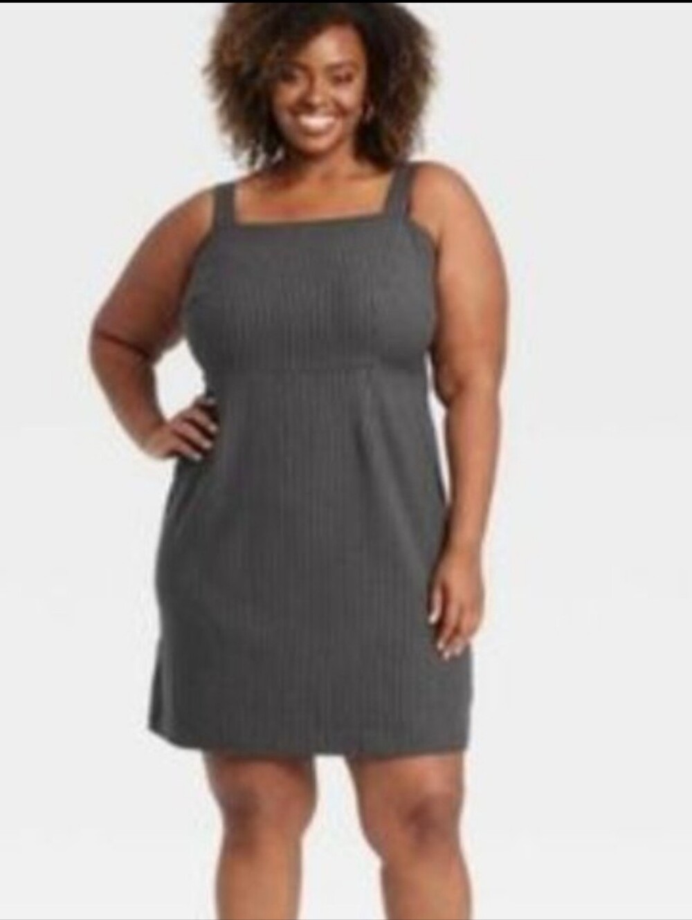 Women's Dark Gray Pinstripe Smocked Back Zip Sleeveless Dress Ava & Viv 3X